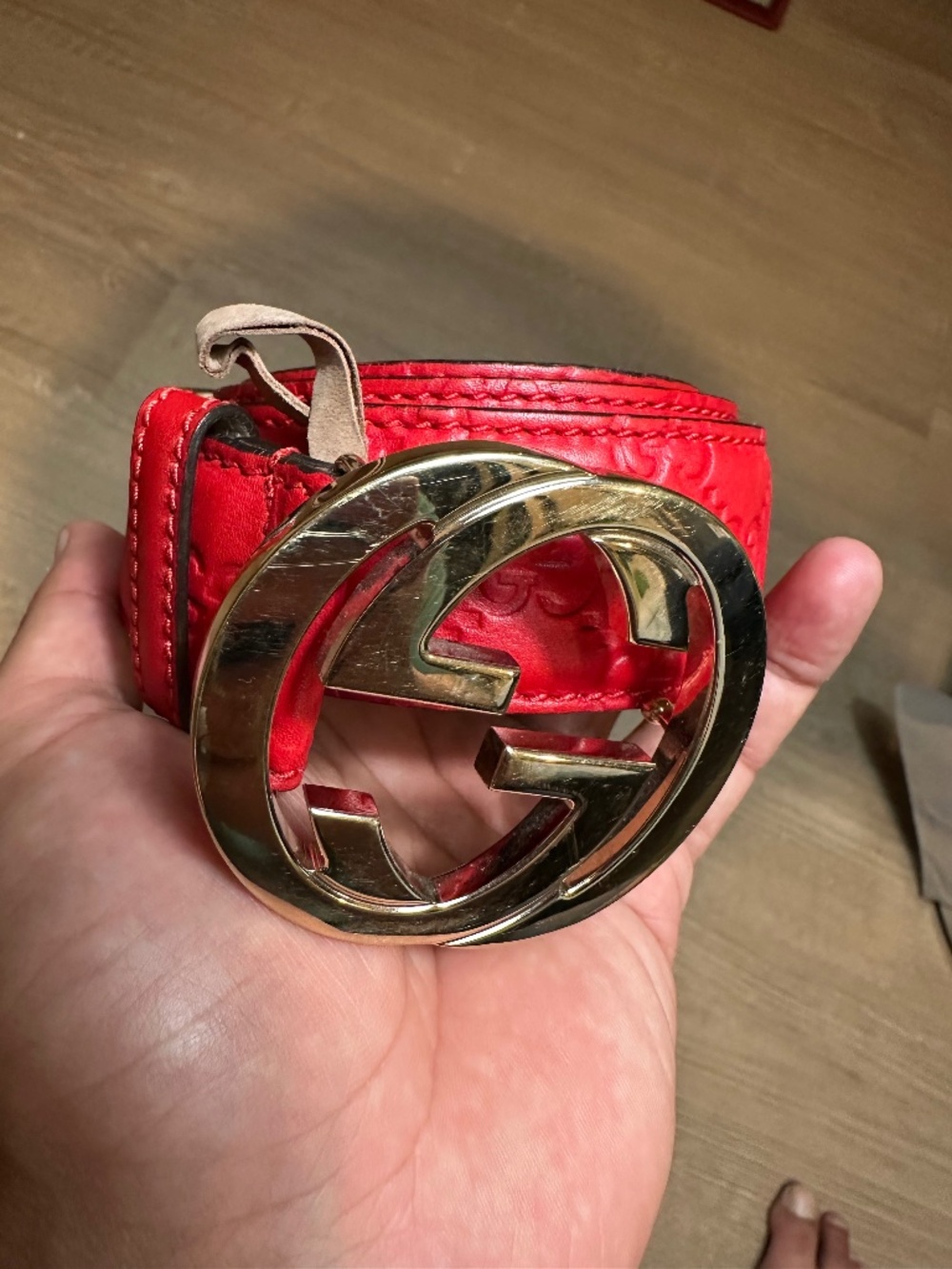Gucci Red Guccissima Leather Belt 95/38 Oversized Gold GG Buckle